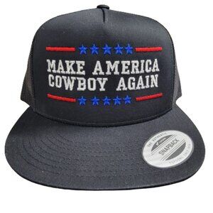 MACA Make America Cowboy Again Mesh Snapback Embroidered Flat Bill Trucker Ha…